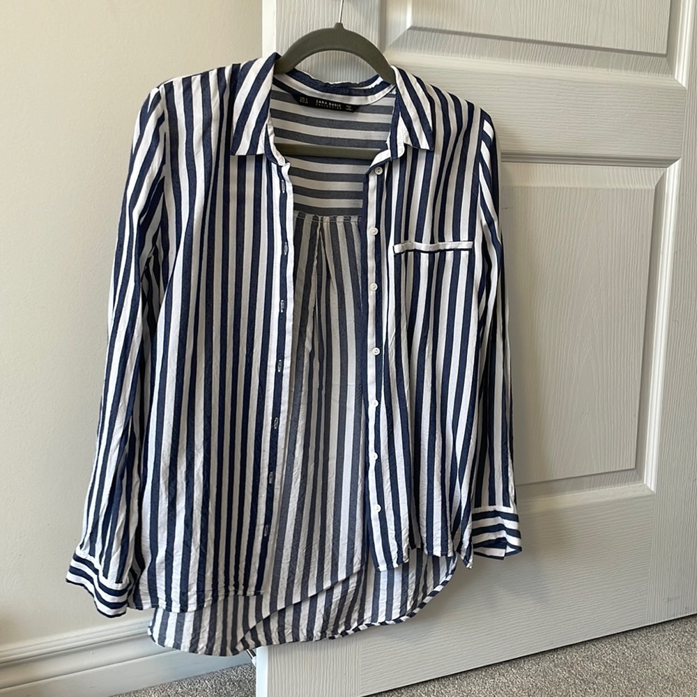 Blue and White Striped Button Up